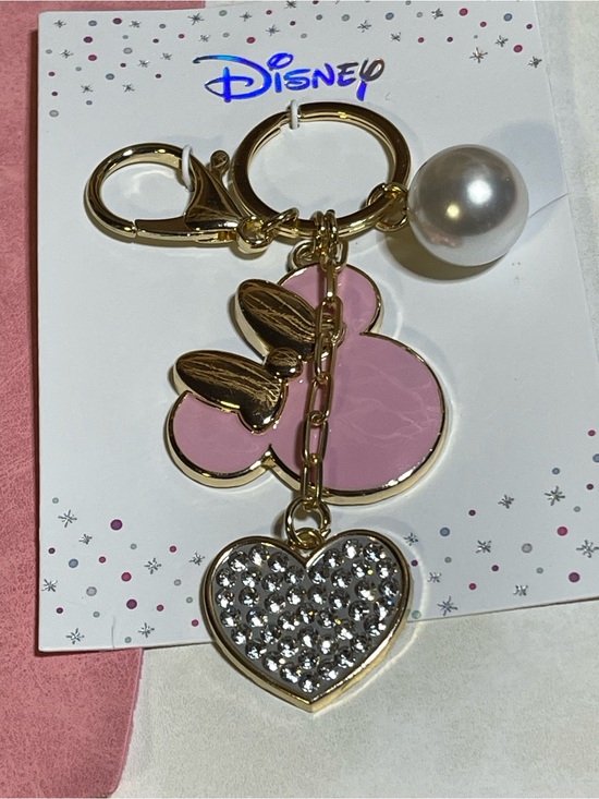 Disney Accessories - NWT Disney Gold-Tone Pink Minnie Mouse Key Chain / Crystal Heart/ Faux Pearl